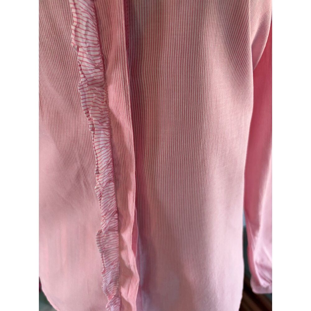 LOFTPink Stipe Ruffle Blouse Fairy Parisian BOHO Preppy Prairie Academia Cottage